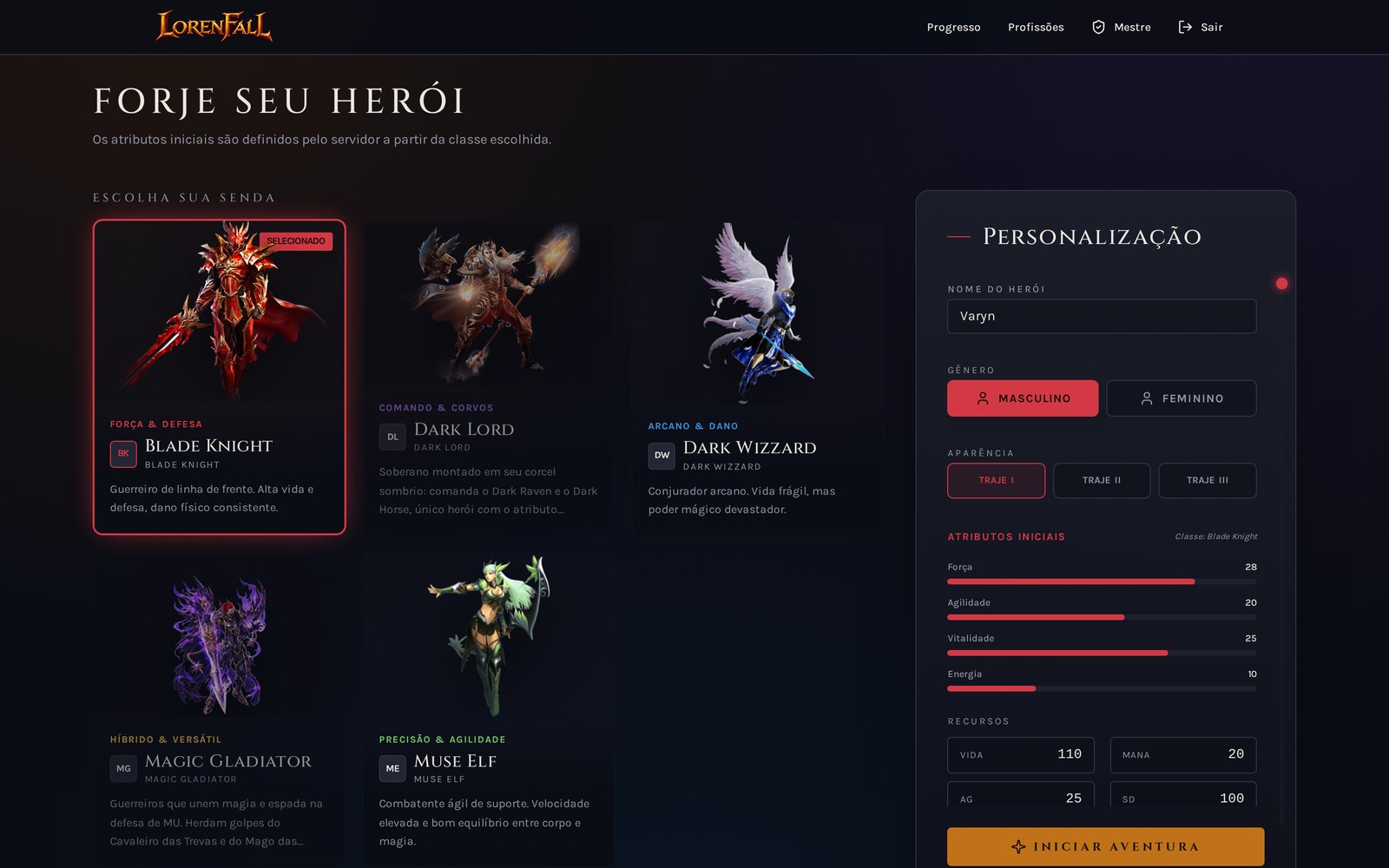 Criação do herói — Lorenfall